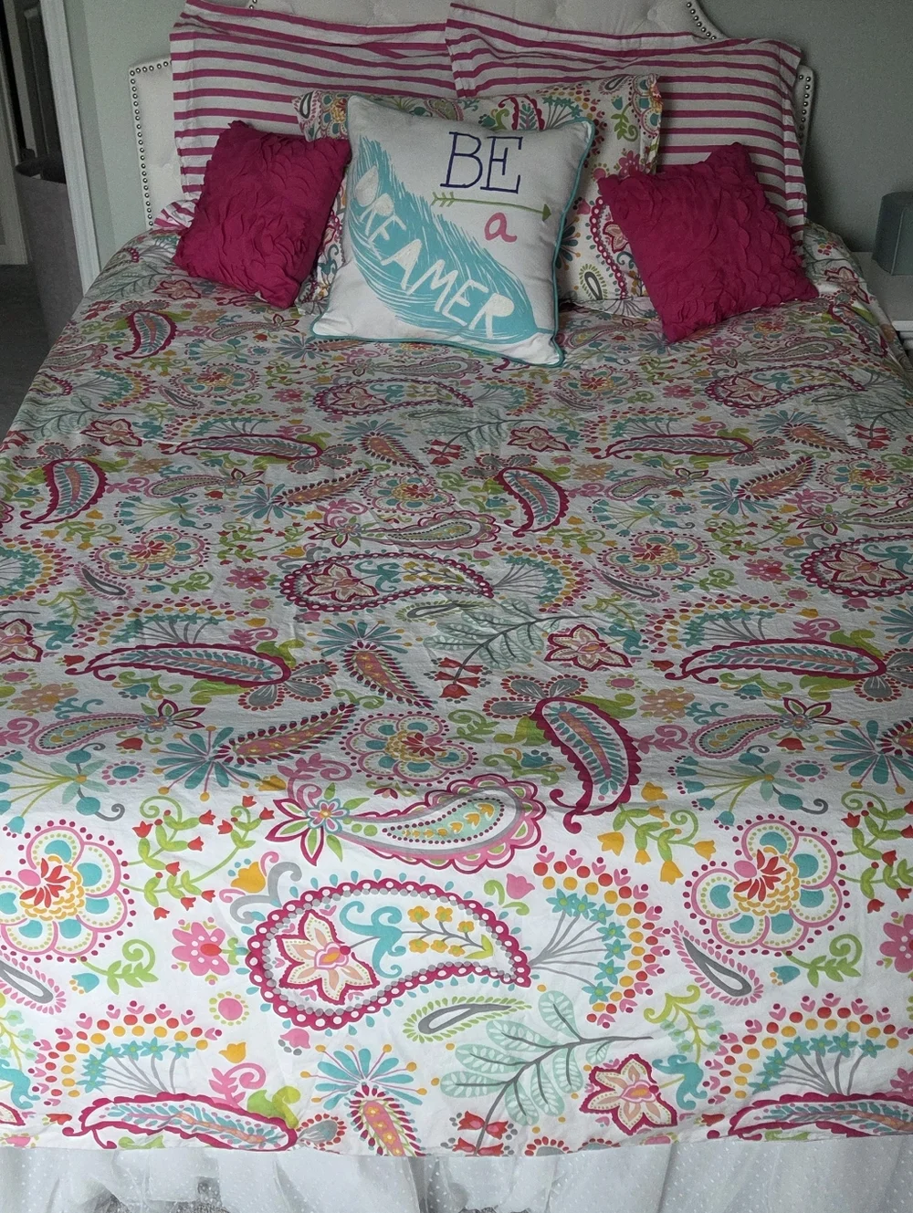PB Teen Full / Queen Bedding Set in Swirly Paisley Pop Print, Like New!